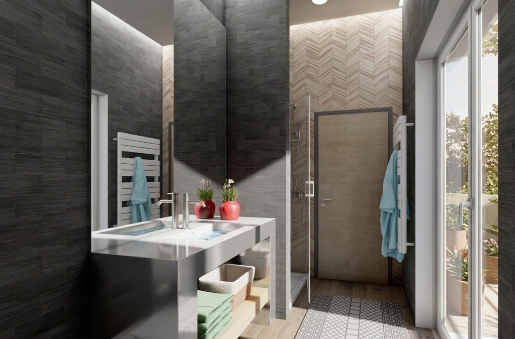 Saint-Cloud — Salle de bain avec douche italienne, rendu 3D