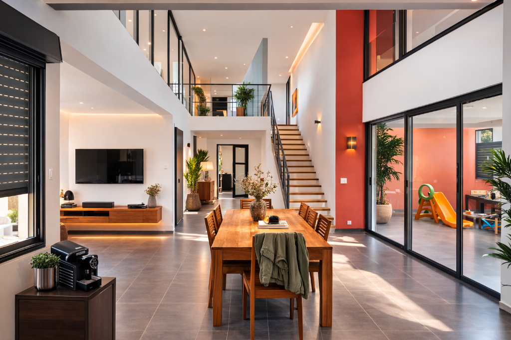 Villa contemporaine conçue pour le climat tropical à Mayotte (DOM) — façade aveugle côté rue pour la sécurité et maximisation de la luminosité intérieure, 210 m²